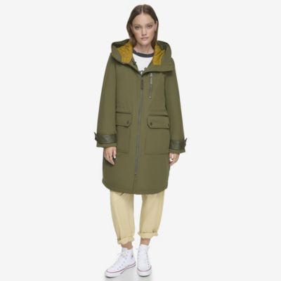 Women's Gemas Lightweight Parka Coat With Matte Shell and Faux Leather Details