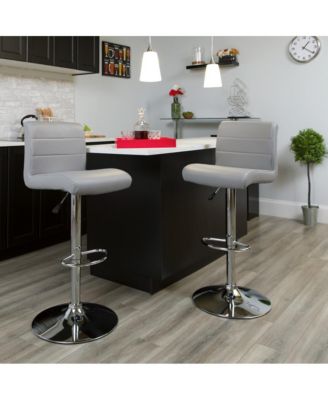 2 Pack Contemporary Vinyl Adjustable Height Barstool With Rolled Seat And Chrome Base