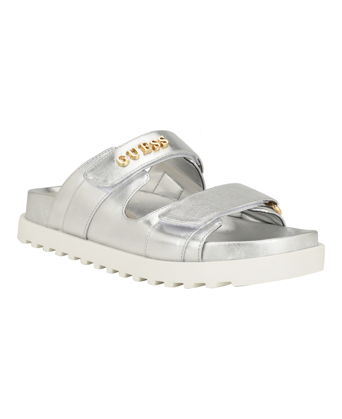 Guess Women's Fabulon Two Strap Fabric Slide-on Sandals In Silver - Manmade