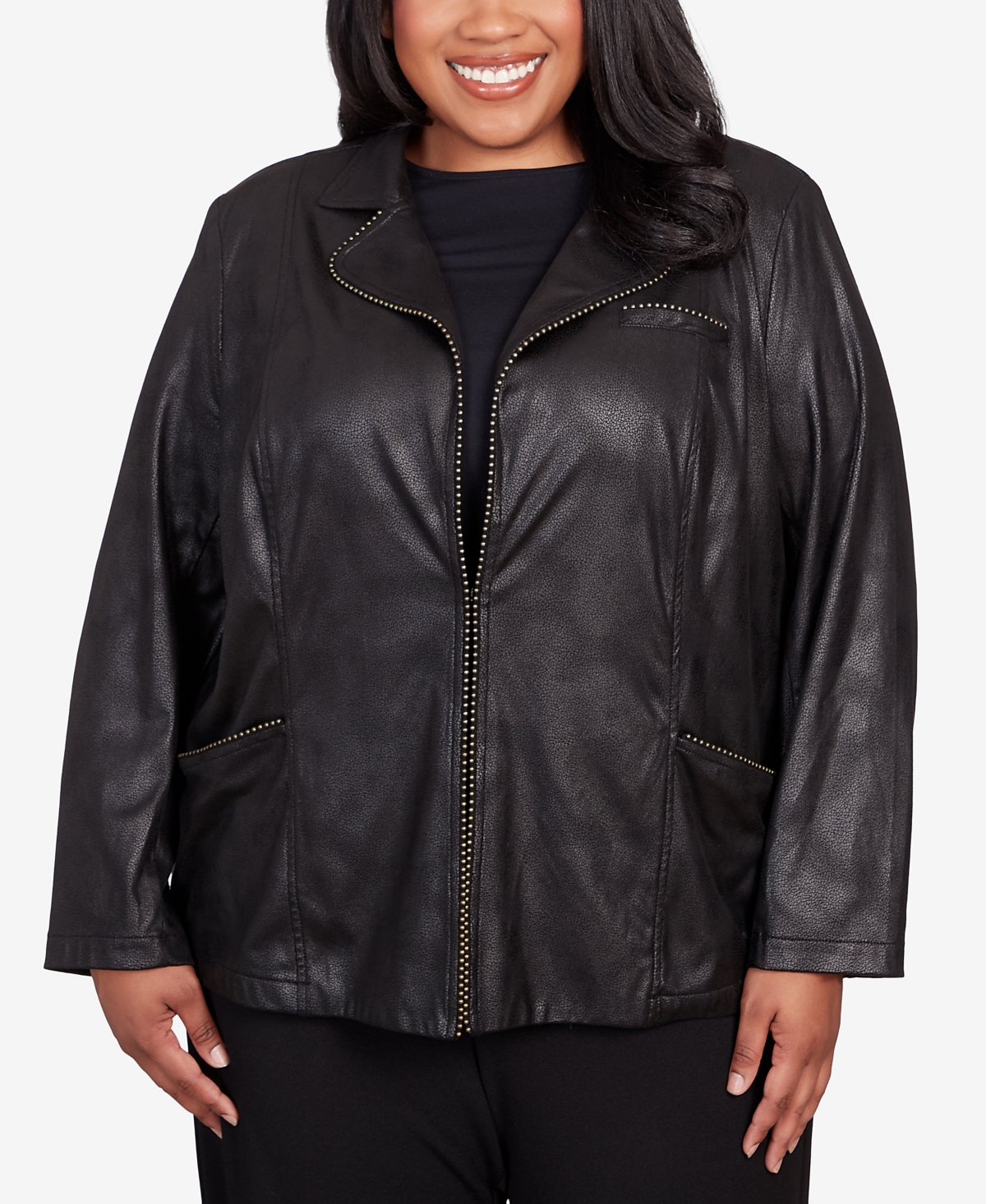 Alfred Dunner Plus Size Park Place Faux Leather Blazer Jacket In