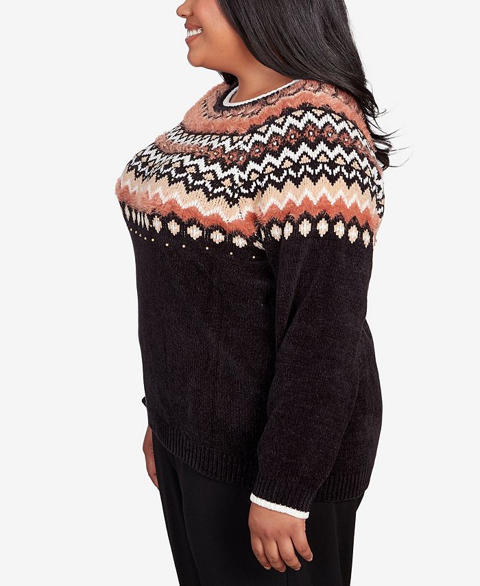 Alfred Dunner Plus Size Park Place Classic Fair Isle Crew Neck Sweater ...