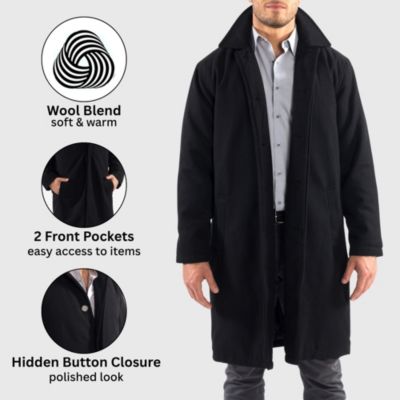 Men's Zach Men s Wool Blend Overcoat – Knee-Length Trench Coat, Runs Large for Layering Over Suits or Sweaters