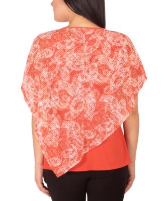 Petite Asymmetrical Poncho Top with Necklace