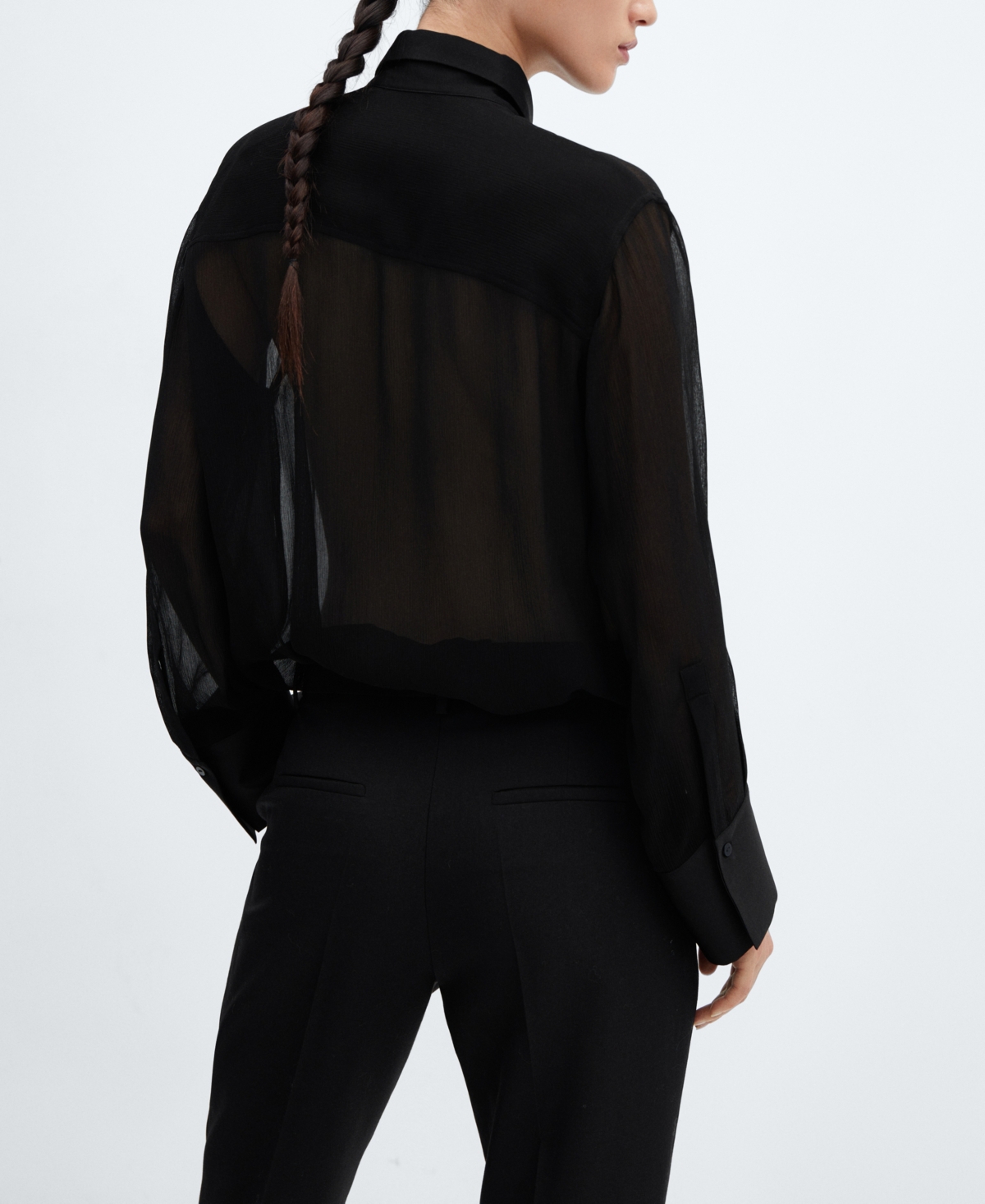 MANGO WOMEN'S SATIN DETAILS TIE SHIRT