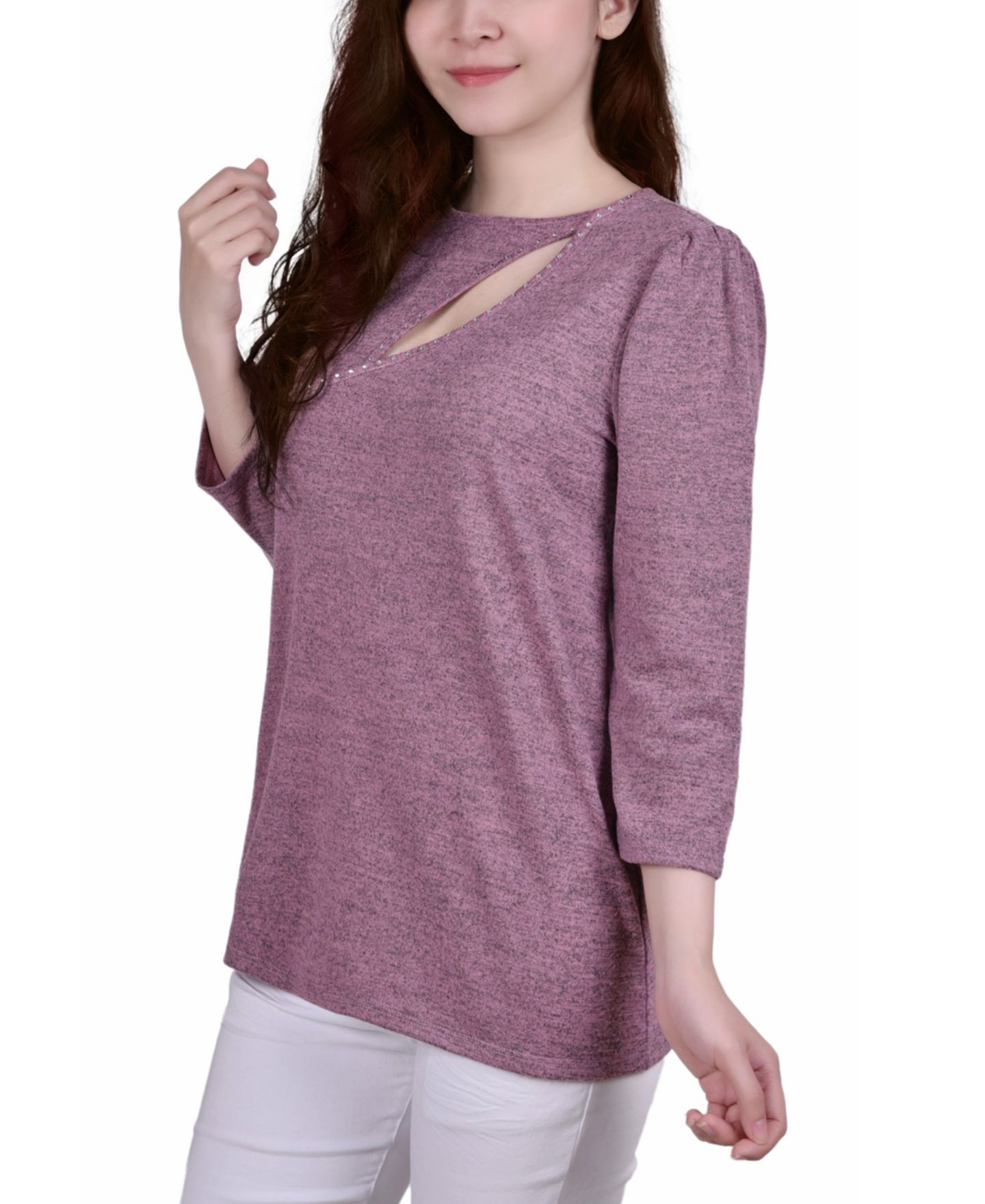 Женский топ NY Collection Petite Space Dyed Studded, цвет: Розовато-лиловый — фото 3