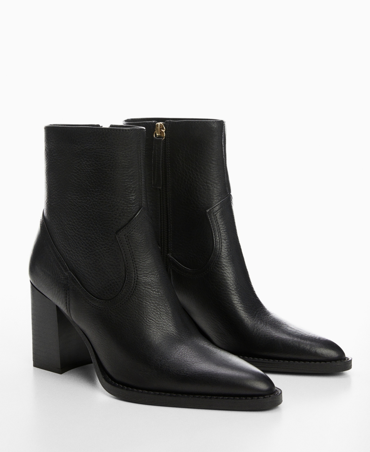 Shop Mango Women's Leather Ankle Boots Block Heels In Black