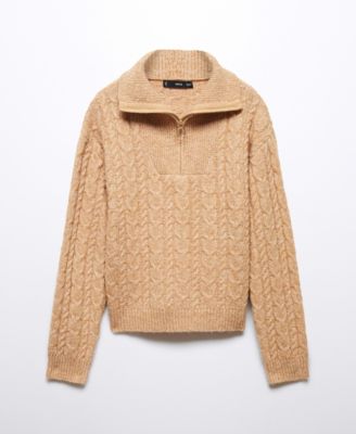 MANGO Women's Cable-Knit Zip-Neck Sweater