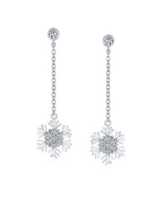 Cubic Zirconia Pave Clear or Blue CZ Christmas Holiday Party Snowflake Stud Earrings Sterling Silver