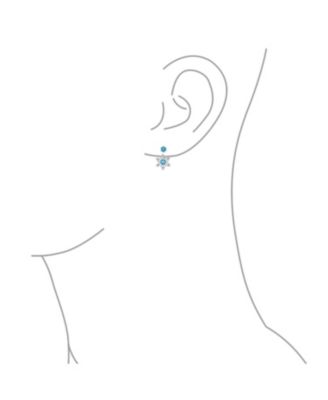 Holiday Party Winter Christmas Blue CZ 2 In 1 Ear Jackets Back Front Snowflake Stud Earrings Sterling Silver