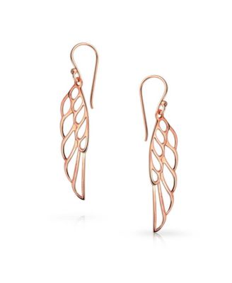 Spiritual Religious Dangle Angel Wing Feather Earrings Sterling Silver