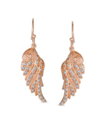 Heavenly Spiritual Symbol Cubic Zirconia Pave CZ Guardian Angel Wing Feather Lever back Dangle Earrings Sterling Silver French Wire