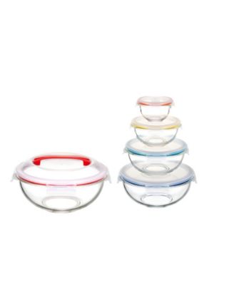 5 Pc Container Nesting Borosilicate Glass Mixing Bowl Set with Locking Lids and Carry Handle