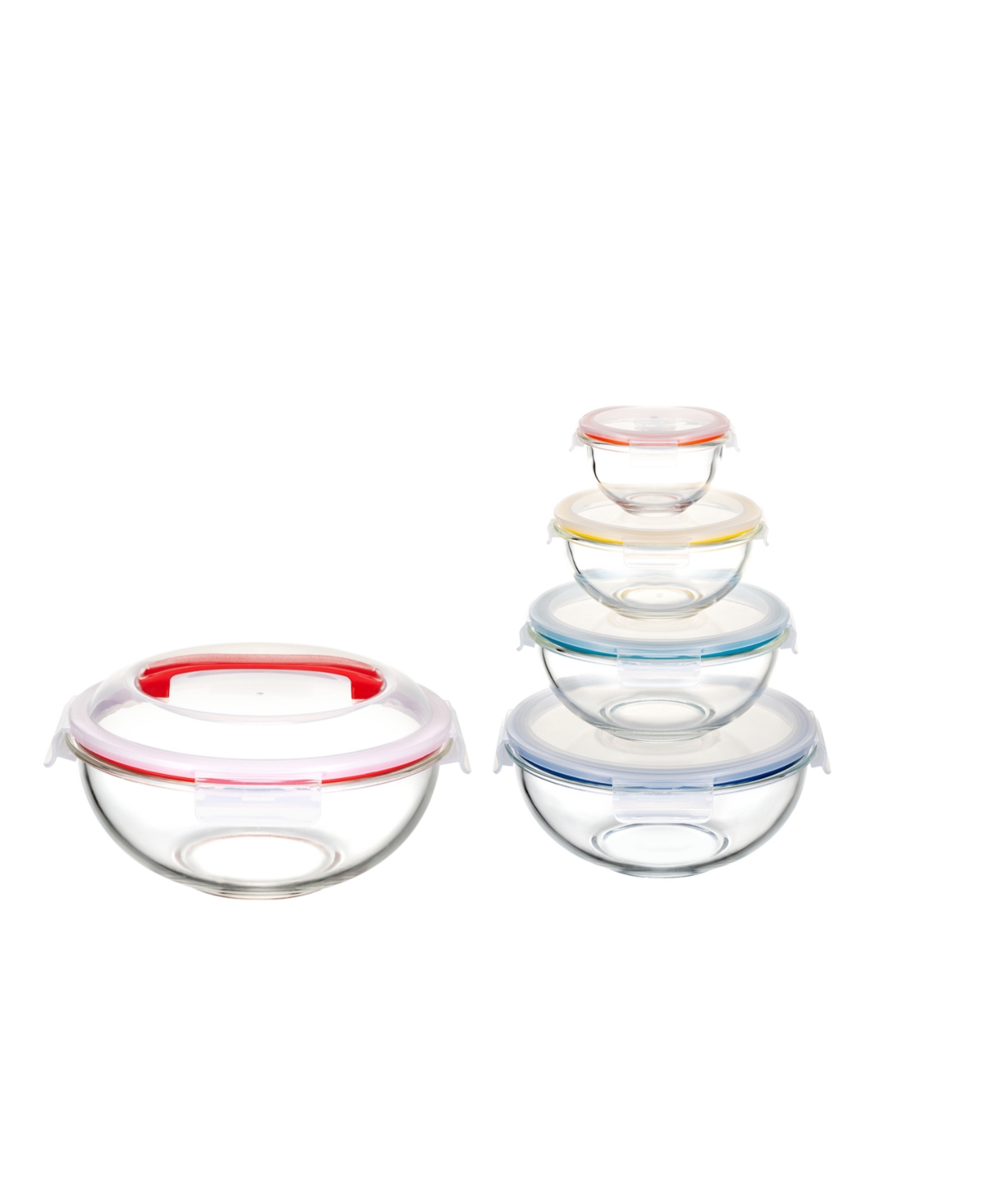 Shop Genicook 5 Pc Container Nesting Borosilicate Glass Mixing Bowl Set With Locking Lids And Carry Handle In Multicolor