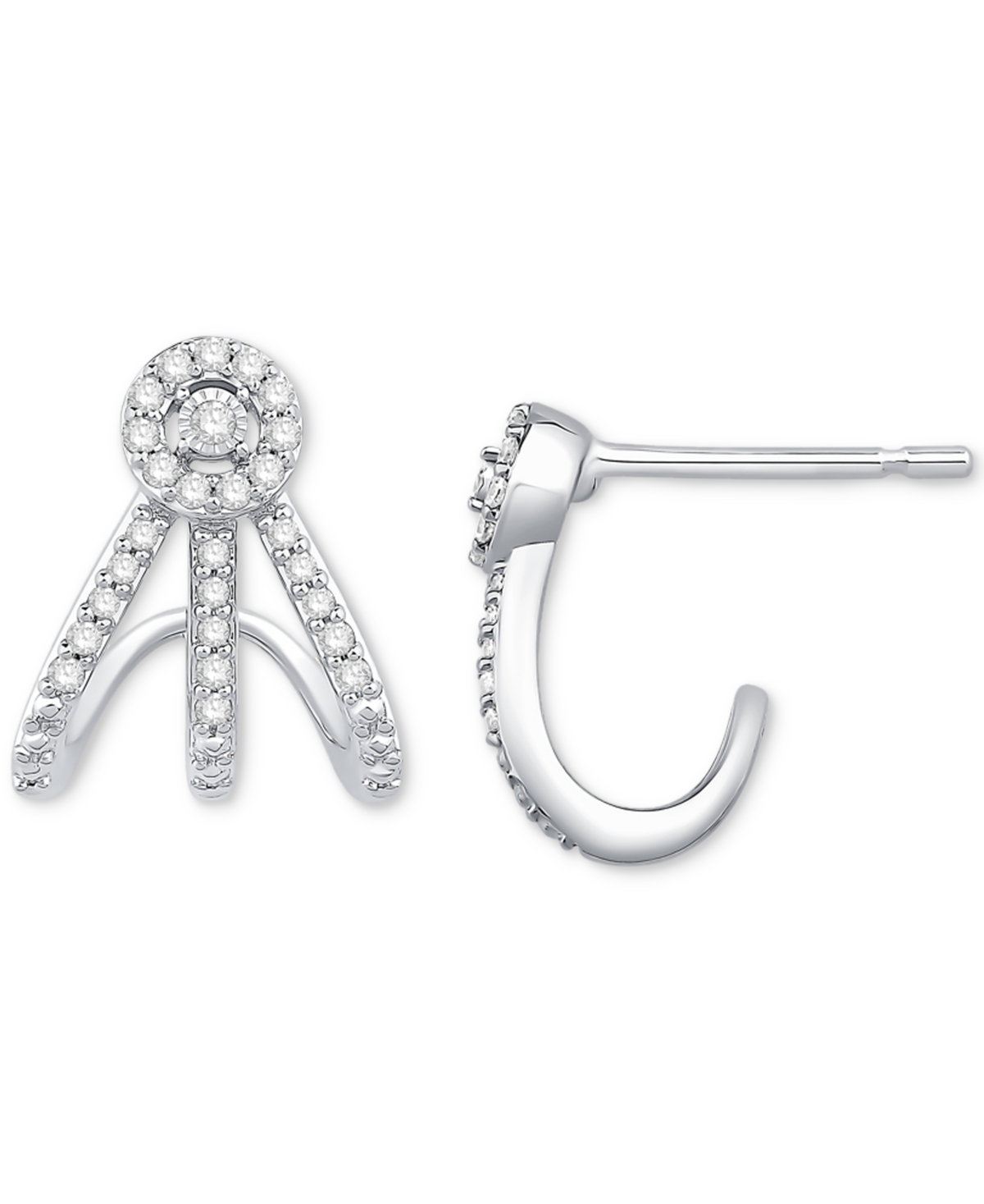 Macy's Diamond Triple Row J-hoop Earrings (1/5 Ct. T.w.) In 10k White Gold In White Gold