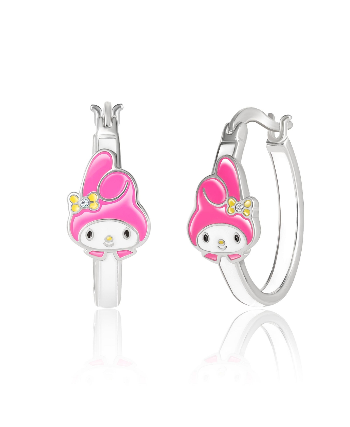 Sanrio Silver Plated Enamel Hoop Earrings Officially Licensed - My Melody Pink - Pink, white