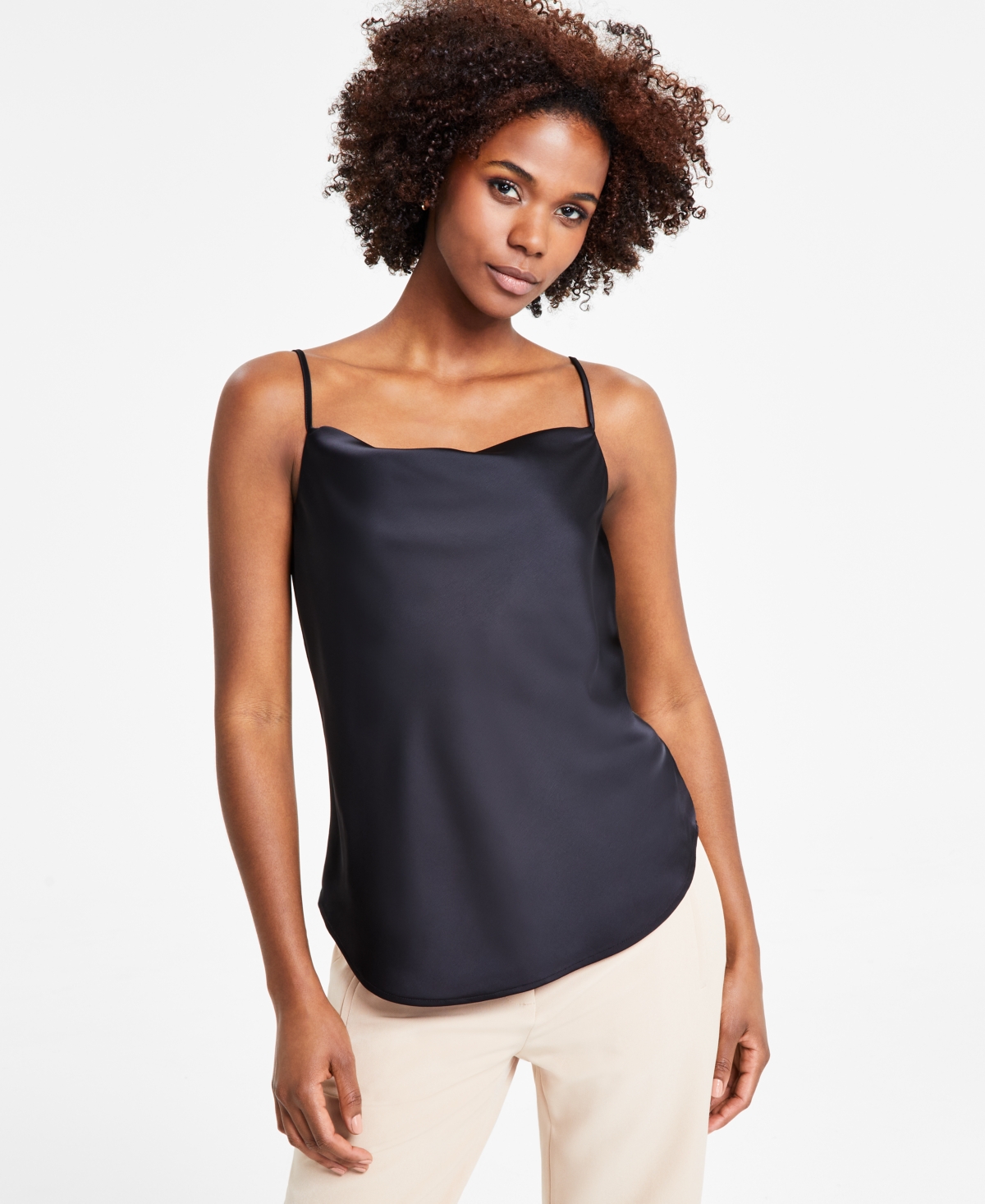 Women's Solid Cowlneck Camisole, Created for Macy's - Black