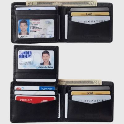 Mens Genuine Leather Wallet Passcase Bifold  RFID Safe 2 ID Windows