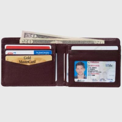 Mens Commuter RFID Bifold Wallet 2 ID Windows Divided Bill Section