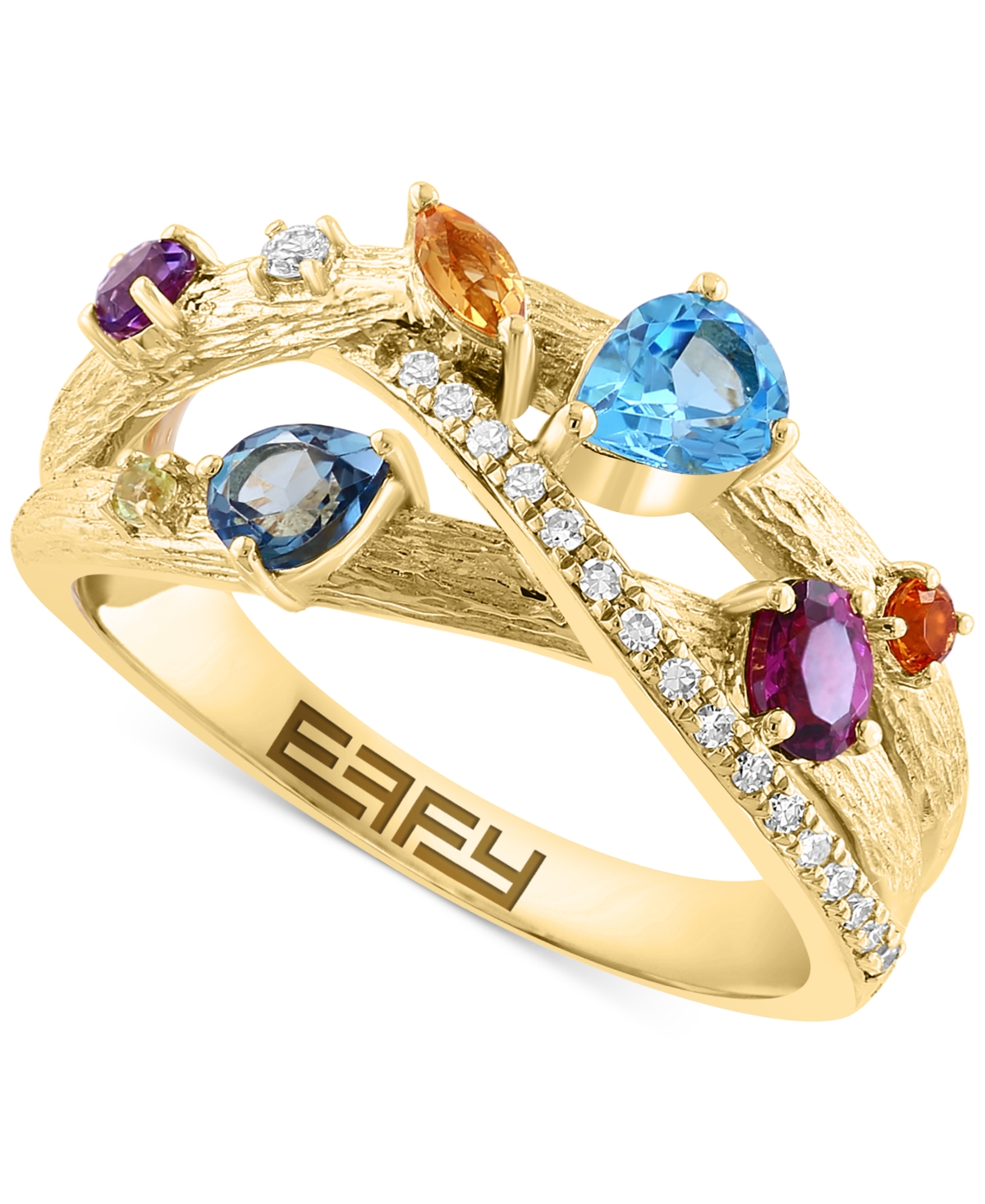 Effy Collection Effy Multi-gemstone (1-1/10 Ct. T.w.) & Diamond (1/10 Ct. T.w.) Crossover Ring In 14k Gold In Yellow Gold