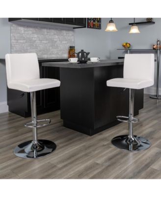 2 Pack Contemporary Vinyl Adjustable Height Barstool With Panel Back And Chrome Base
