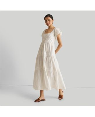 macys white long sleeve dress Womens Puff Sleeve Tiered Maxi Dress