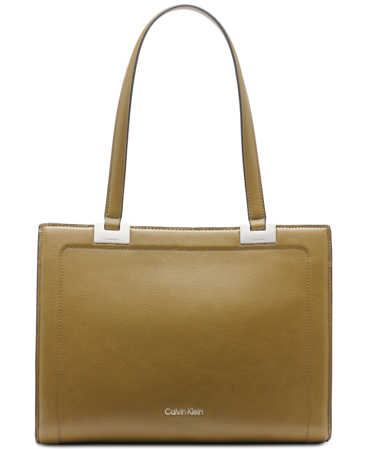 Calvin Klein Palm Triple Compartment Tote With Accordion Gusset In Olive Branch