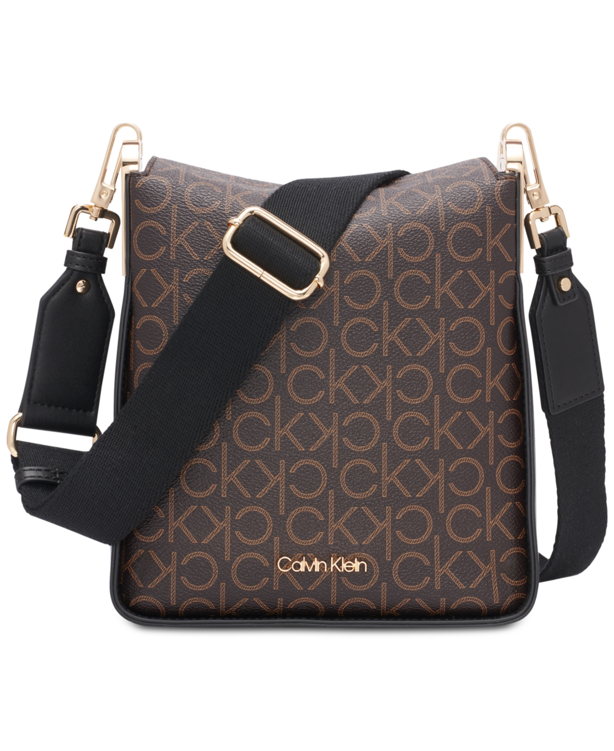 Calvin Klein Fay Small Adjustable Signature Crossbody With Magnetic Top Closure In Brown Khaki