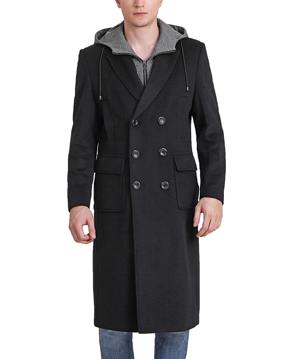 Men Holmes Wool Blend Long Walking Coat - Black