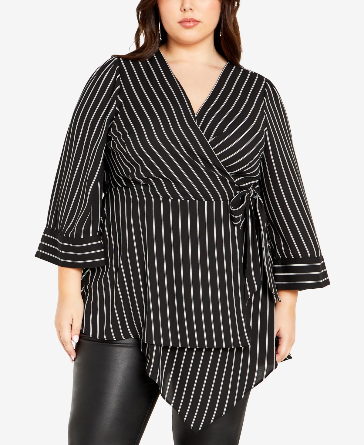 City Chic Women's Jemma Wrap Top -white stripe