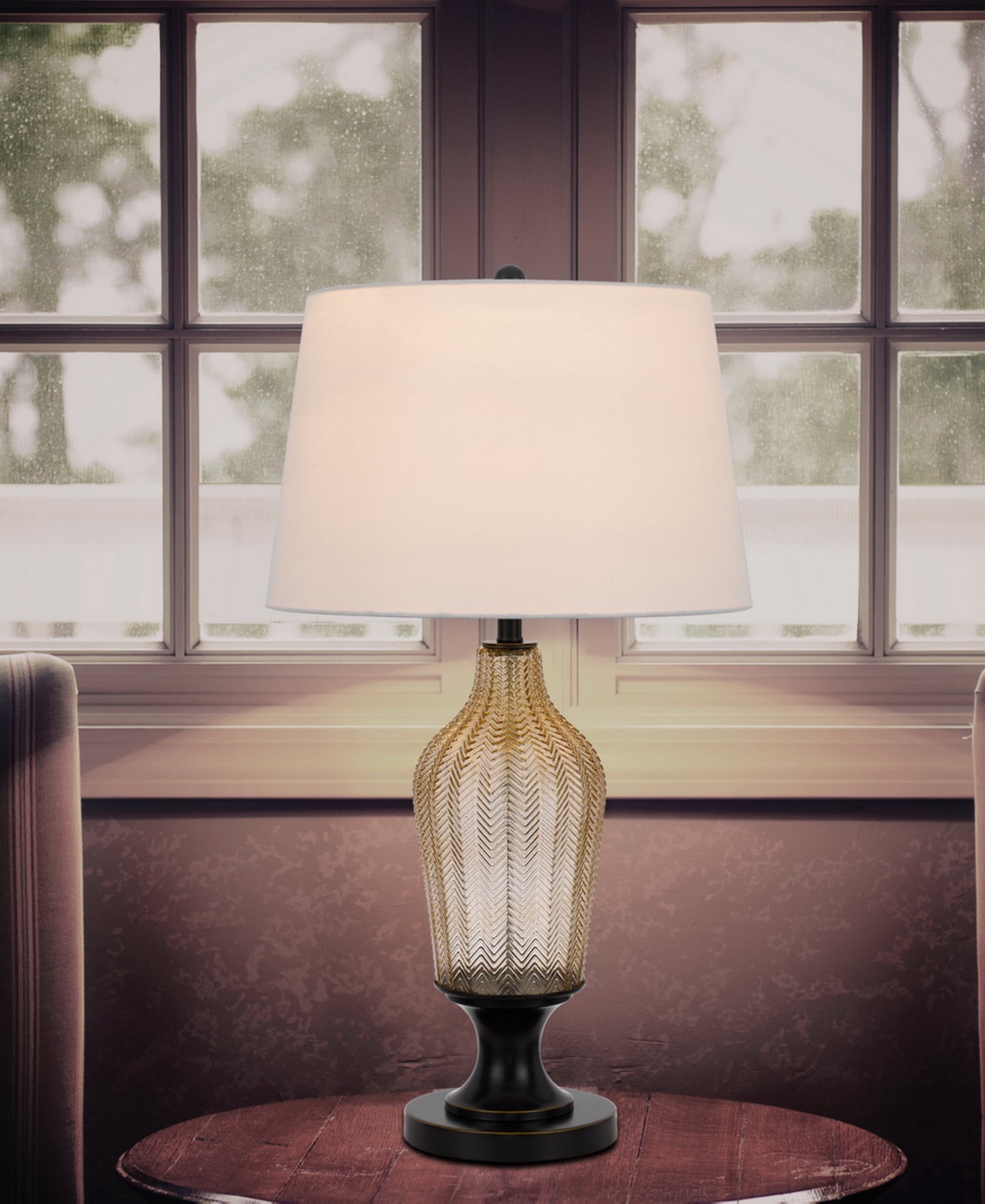 Cal Lighting 30.5" Height Glass Table Lamp In Smoked,dark Bronze