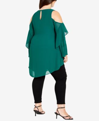 Plus Size Hi Lo Cold Shoulder Long Sleeve Top