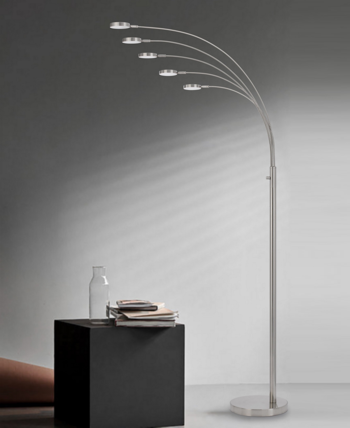 Cal Lighting 82" Height Metal Arc Floor Lamp In Brushed Steel