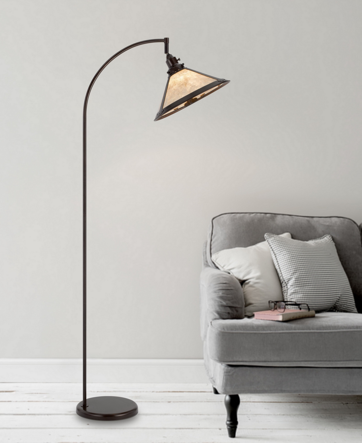 Cal Lighting Downbridge 65" Height Metal Arc Floor Lamp With Shade In Mica,dark Bronze