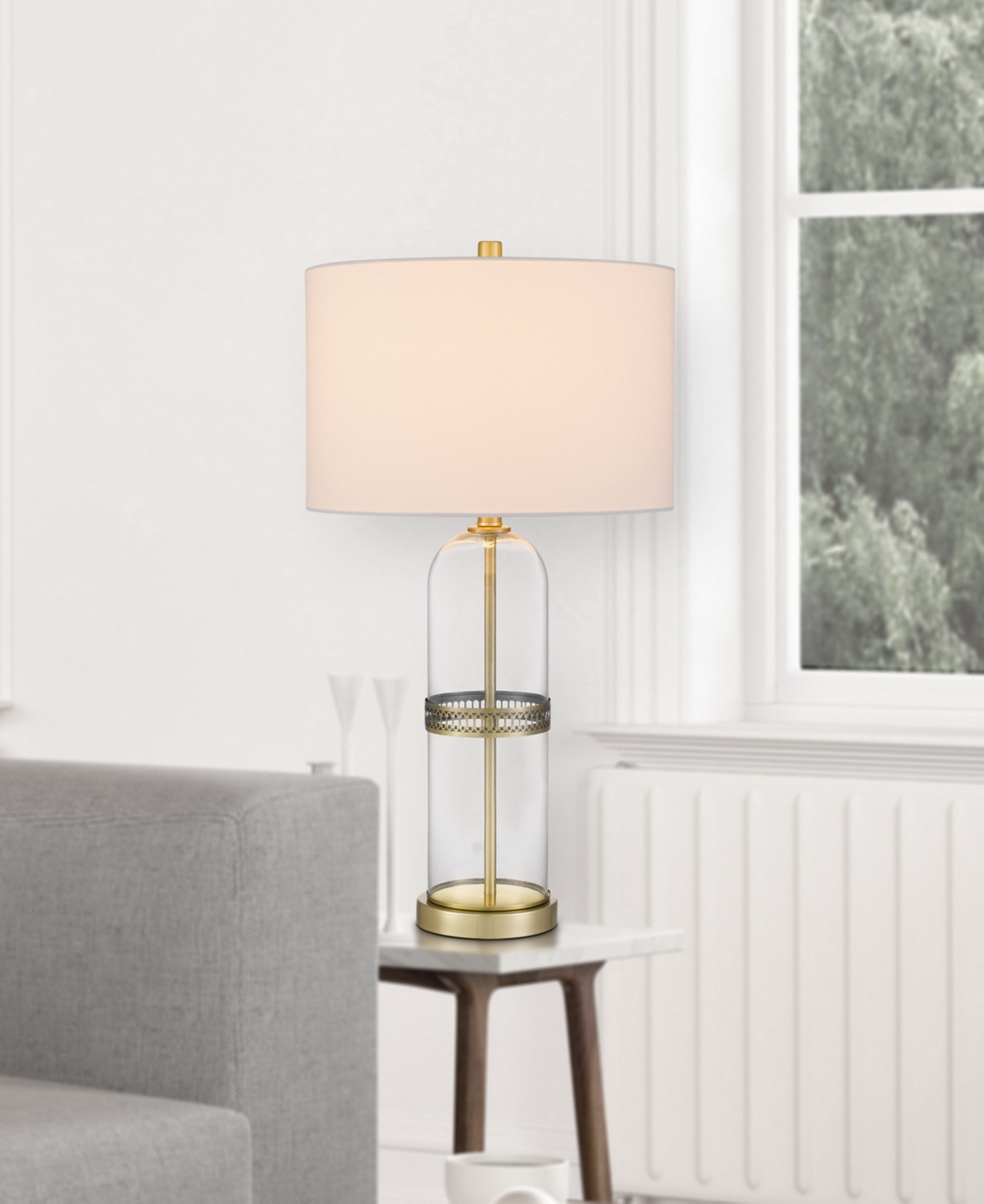 Cal Lighting Lenoir 28" Height Glass Table Lamp Set In Antique Brass,glass