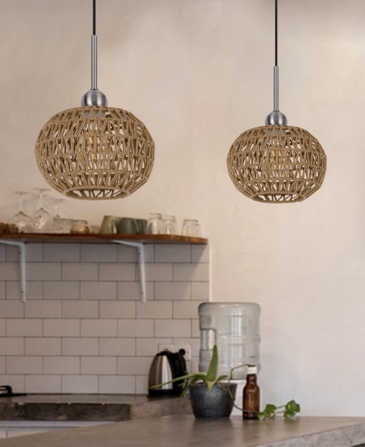 Cal Lighting 14" Height Fabric Pendant In Burlap