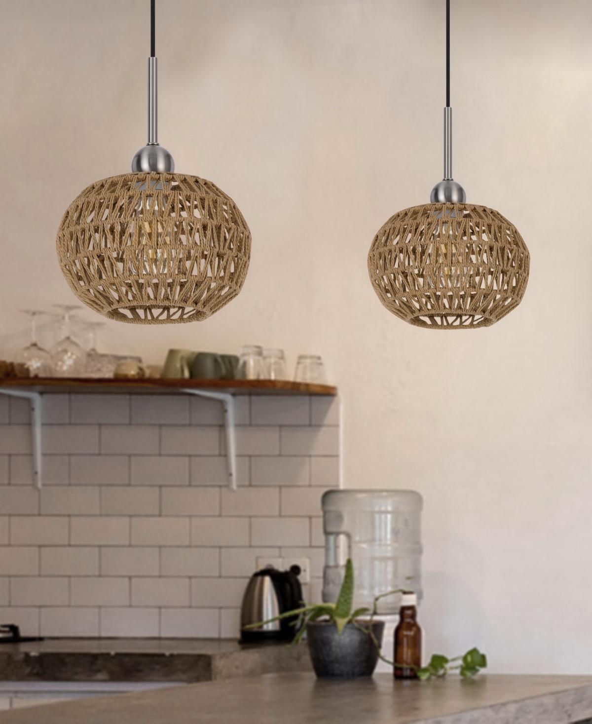 Shop Cal Lighting 14" Height Fabric Pendant In Burlap