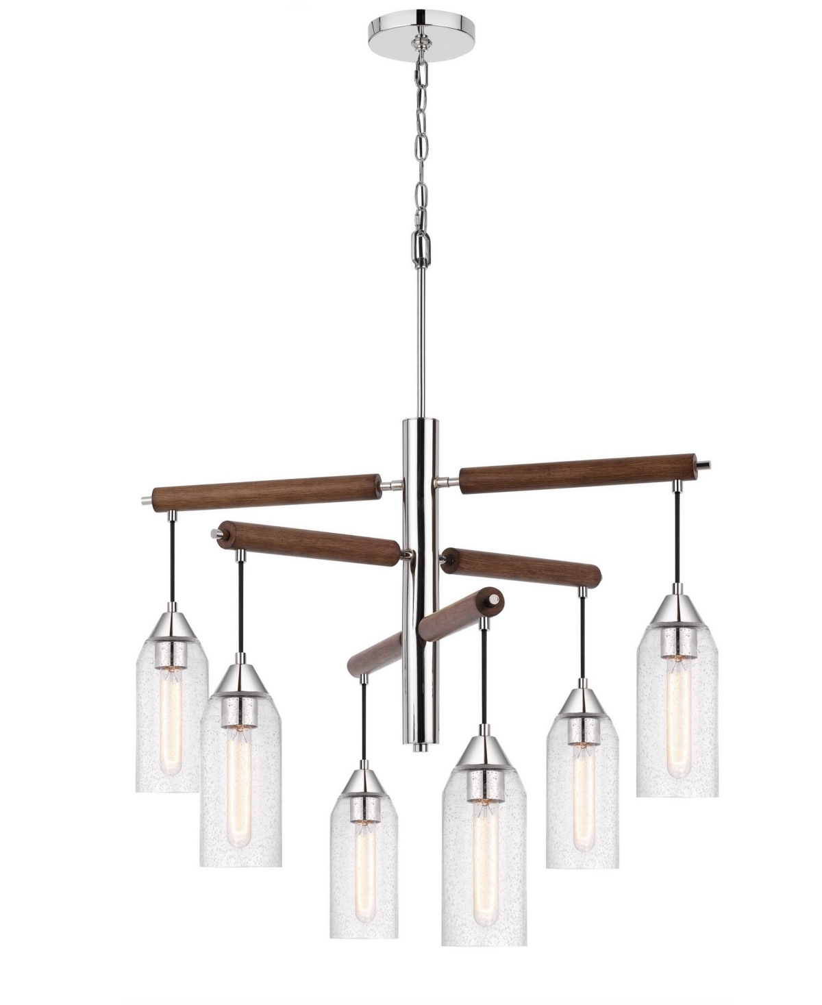 Shop Cal Lighting 38" Height Metal And Wood Accents Chandelier In Chrome,wood