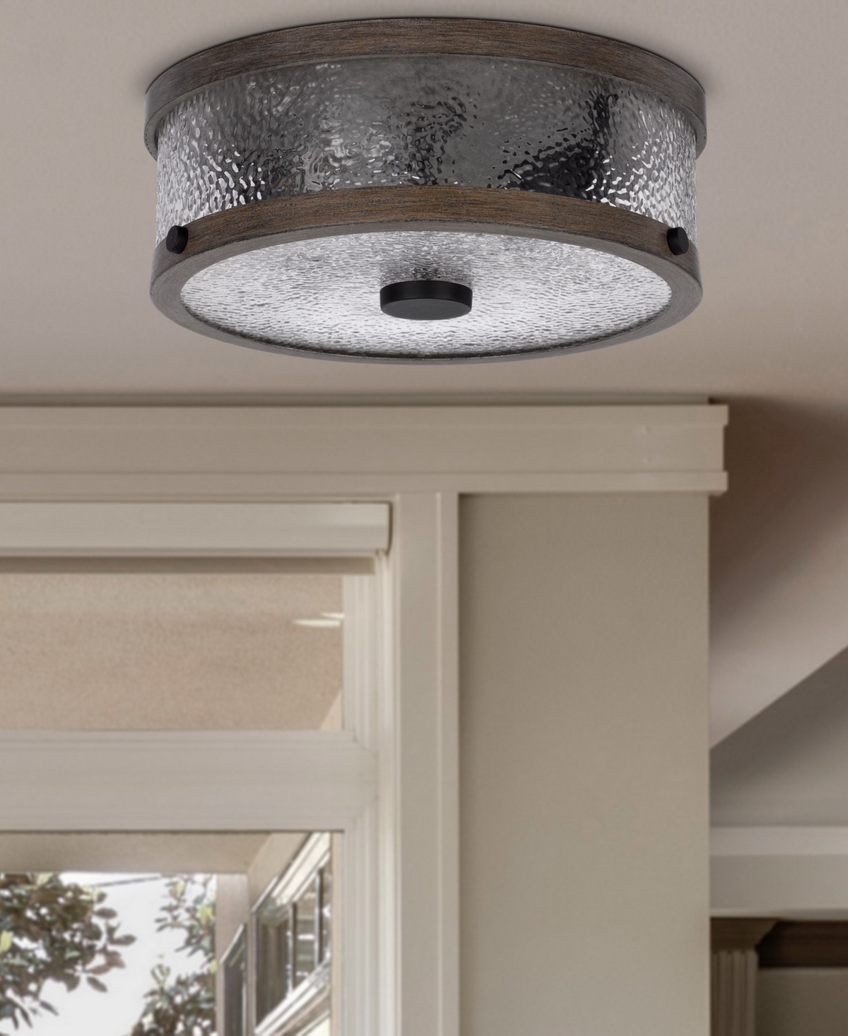 Cal Lighting Mateo 4.5" Height Metal And Glass Semi Flush Mount In Drifted Wood,pebbled Glass