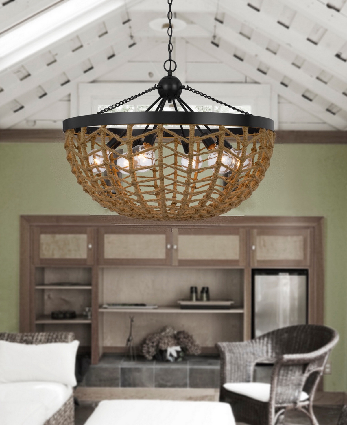 Cal Lighting Lillington 6 Light 24" Height Metal Pendant In Burlap,black