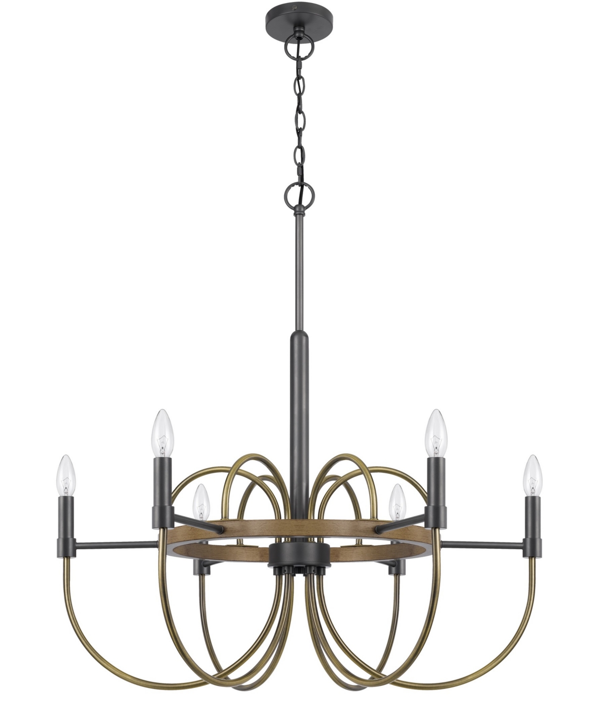 Cal Lighting Seagrove 6 Light 31" Height Metal Chandelier In Antique Brass,charcoal Gray,wood