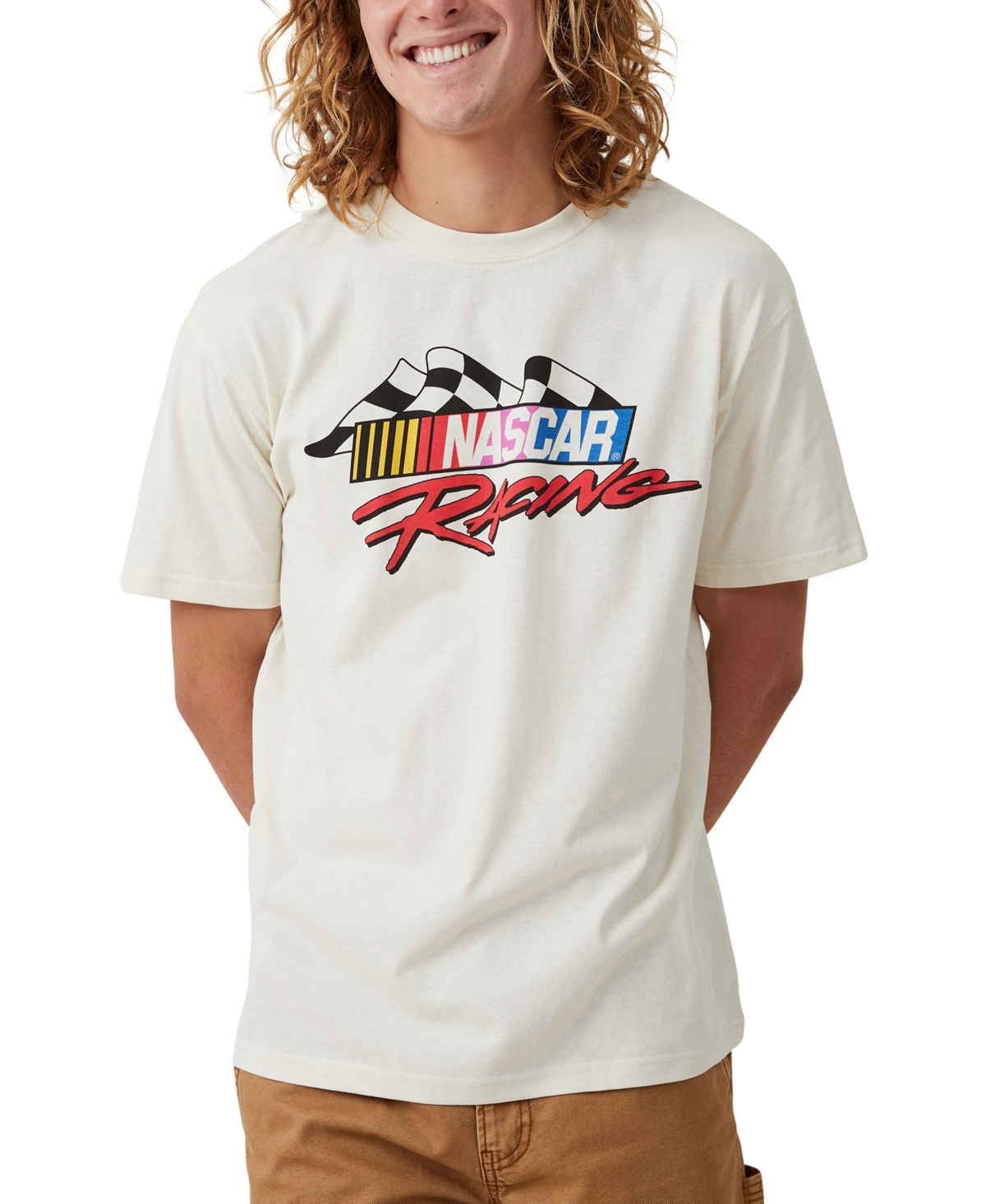 Cotton On Men's Nascar Loose Fit T-shirt In Bone,racing Flag