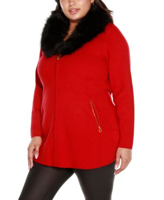 Black Label Plus Size Faux Fur Collar Cardigan