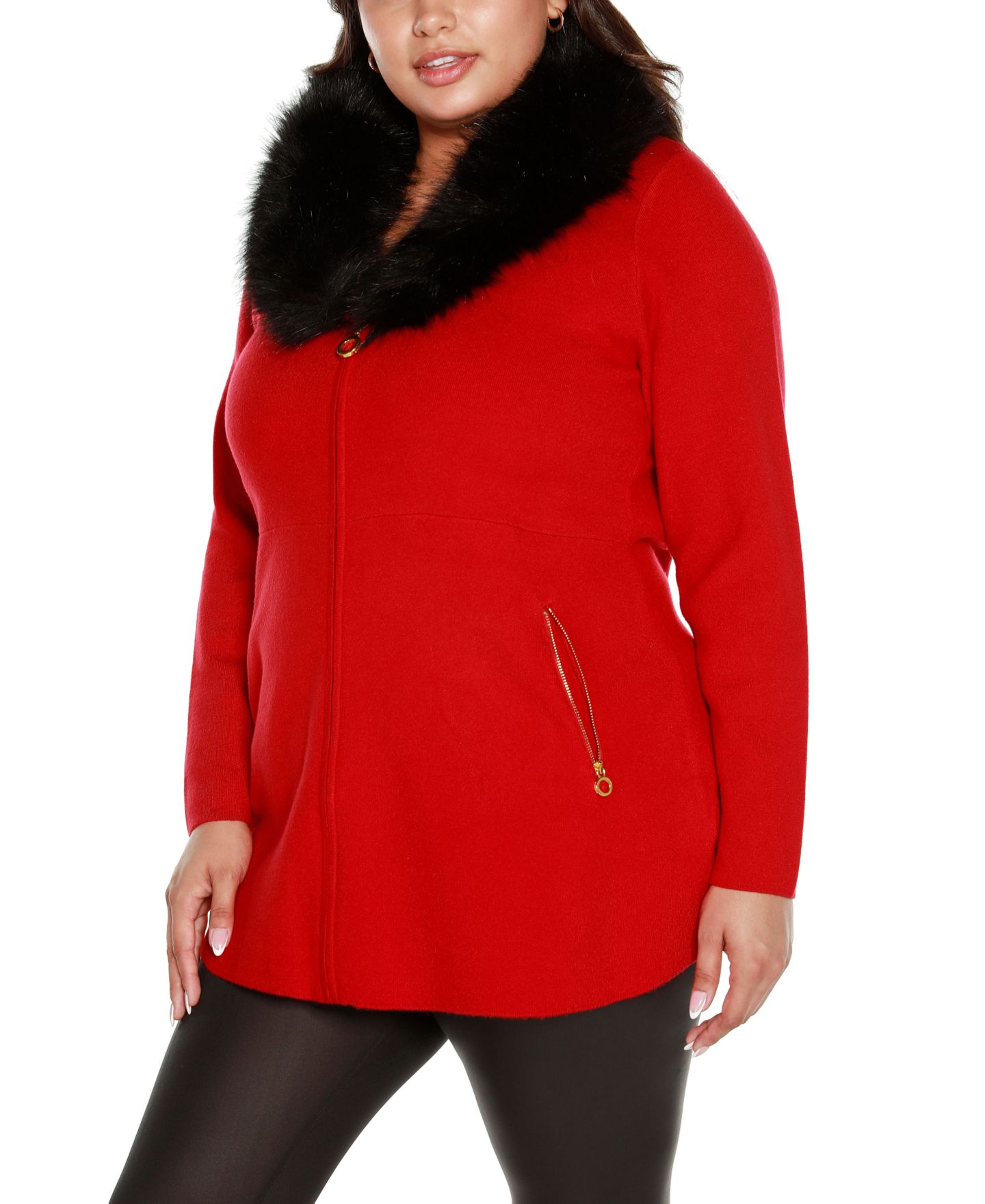 Женский кардиган Belldini Black Label Plus Size Faux Fur Collar, цвет: Красный / Чёрный — фото 3