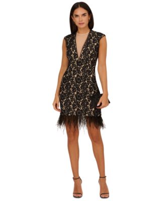 Adrianna by Adrianna Papell - Women's Feather-Trim Sheath Lace Dress