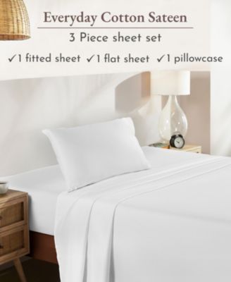 Soft 100% Cotton Sheets Set - Cooling Durable Sateen, Deep Pocket - Queen
