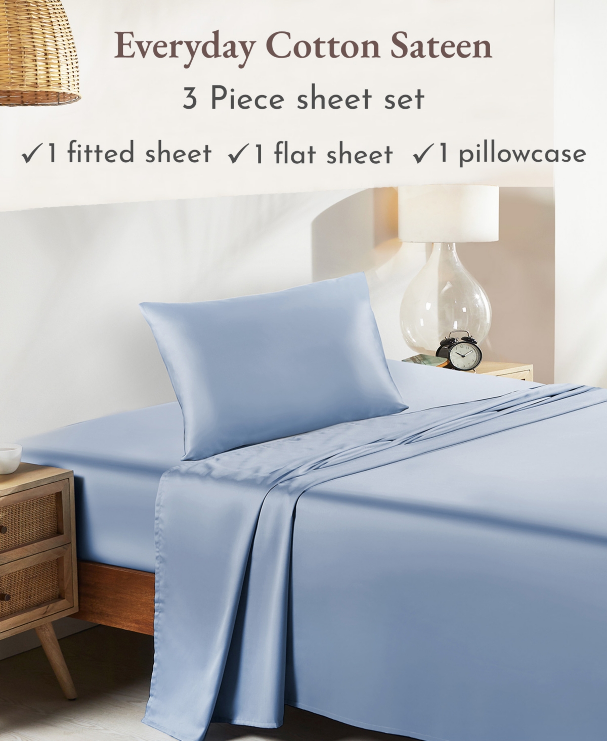 California Design Den Soft 100% Cotton Sheets Set - Cooling Durable Sateen, Deep Pocket -