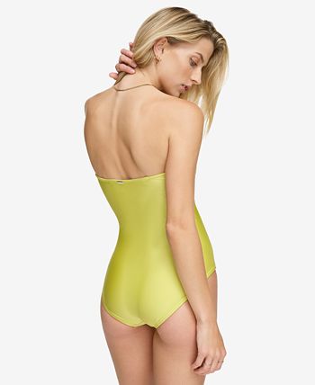 Calvin Klein Women's Shirred Tummy-Control Split-Cup Bandeau One-Piece  Swimsuit - Macy's