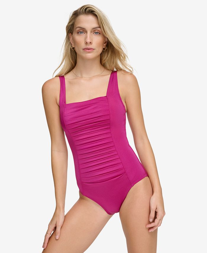 Calvin Klein Pleated One-Piece Swimsuit,Created for Macy's - Macy's