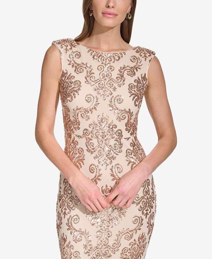 Vince Camuto Women's Sequin Embellished Boat Neck Sleeveless Gown - Macy's