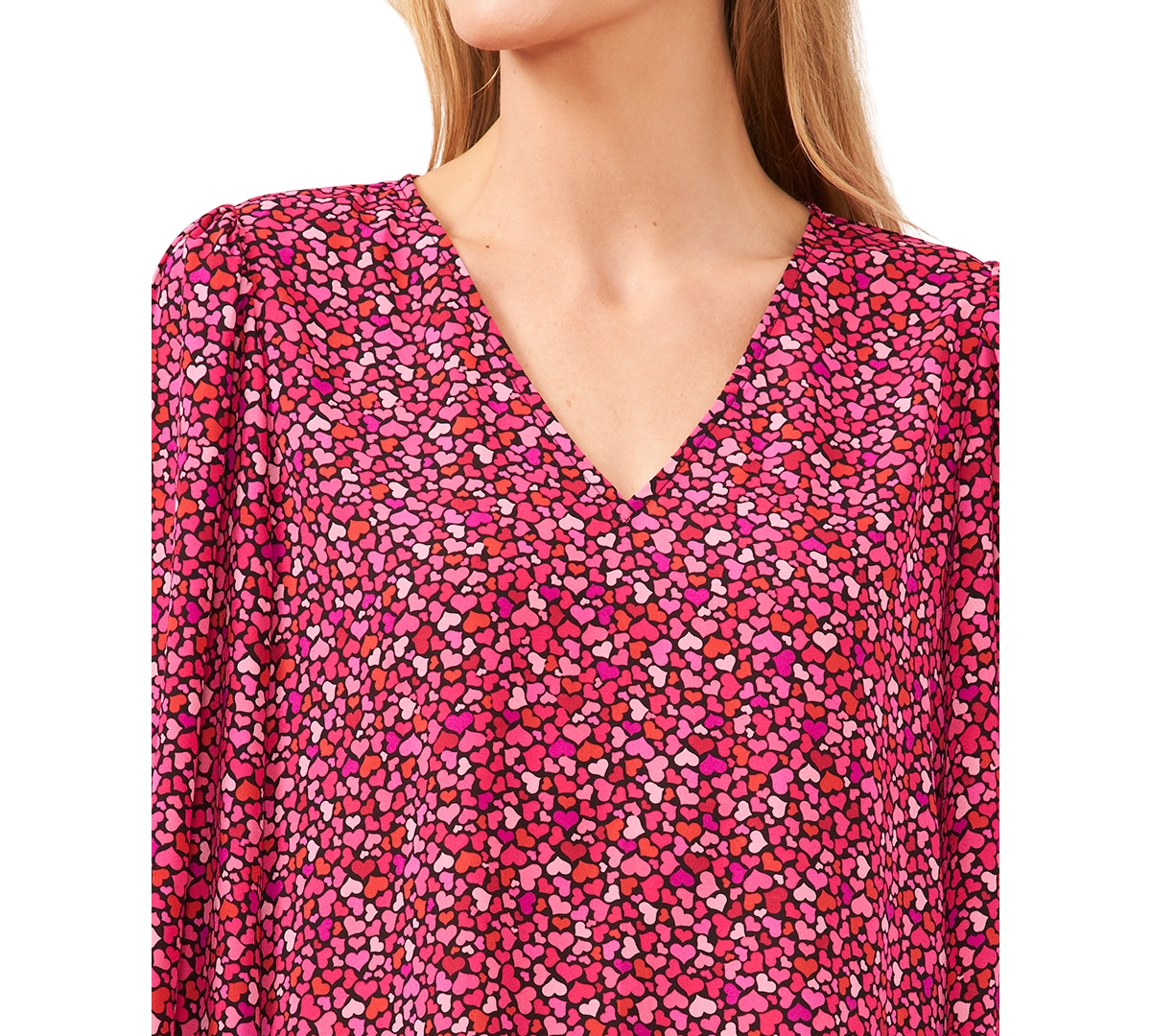 CeCe Women's Printed Long-Sleeve Smocked-Cuff Blouse